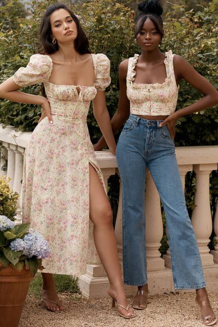 klær tallulah sitron floral puff sleeve midi sundress House of CB J6RL617