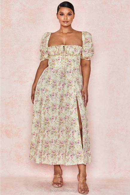 klær tallulah sitron floral puff sleeve midi sundress House of CB J6RL617