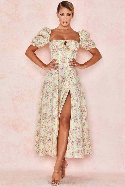 klær tallulah sitron floral puff sleeve midi sundress House of CB J6RL617