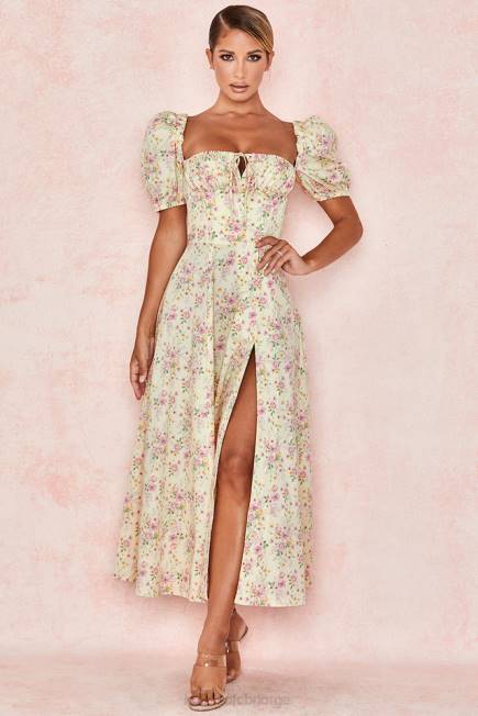 klær tallulah sitron floral puff sleeve midi sundress House of CB J6RL617