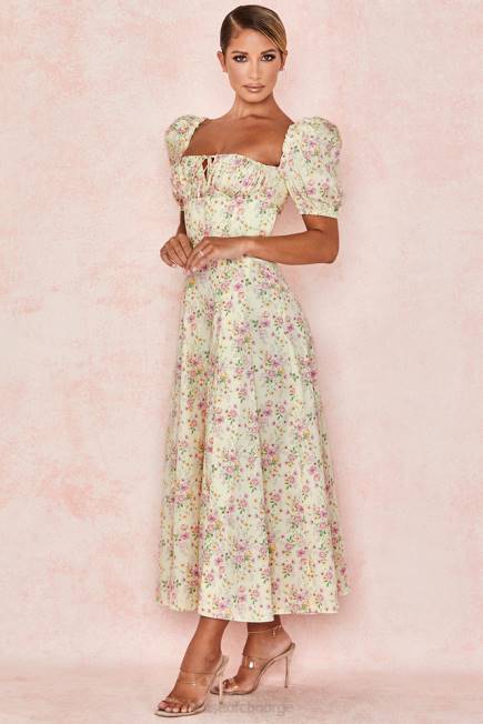klær tallulah sitron floral puff sleeve midi sundress House of CB J6RL617