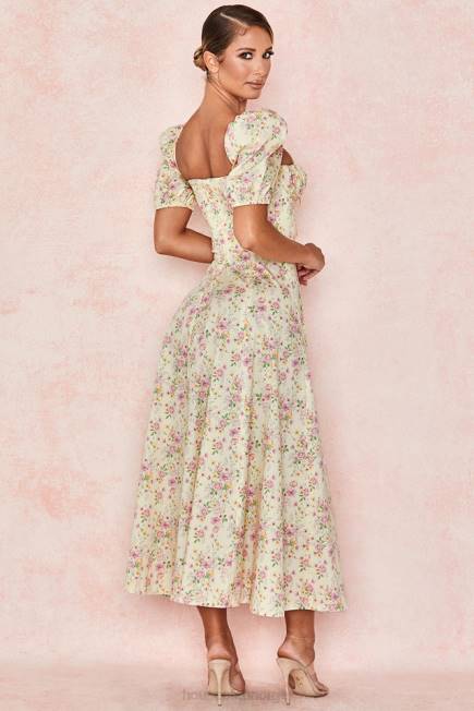klær tallulah sitron floral puff sleeve midi sundress House of CB J6RL617