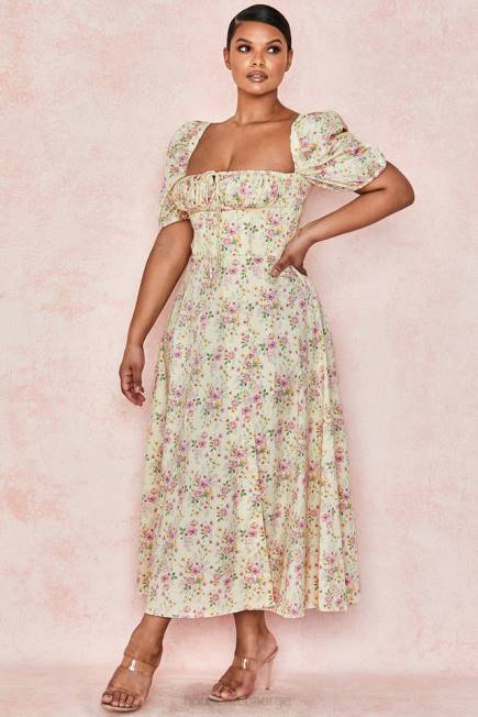 klær tallulah sitron floral puff sleeve midi sundress House of CB J6RL617