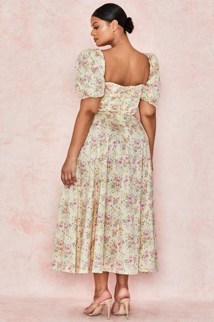klær tallulah sitron floral puff sleeve midi sundress House of CB J6RL617