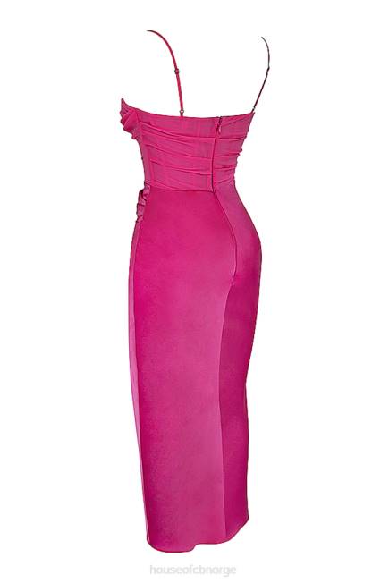 klær teia varm rosa drapert korsett midikjole House of CB J6RL319