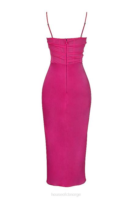 klær teia varm rosa drapert korsett midikjole House of CB J6RL319