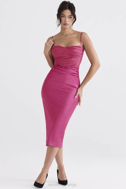 klær teia varm rosa drapert korsett midikjole House of CB J6RL319