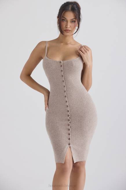 klær teva beige midikjole i strikket kashmir House of CB J6RL315