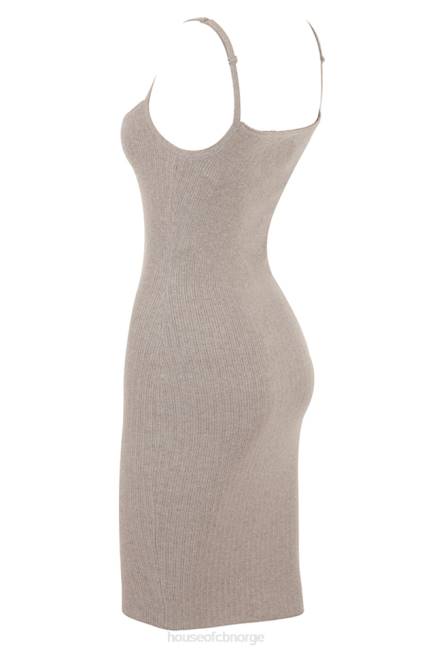 klær teva beige midikjole i strikket kashmir House of CB J6RL315