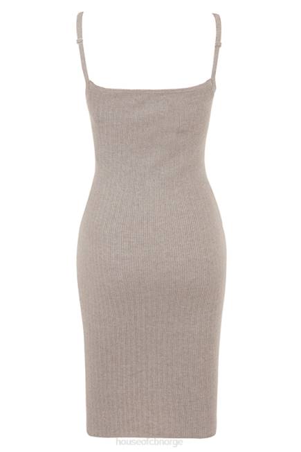 klær teva beige midikjole i strikket kashmir House of CB J6RL315