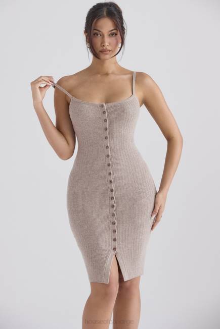 klær teva beige midikjole i strikket kashmir House of CB J6RL315