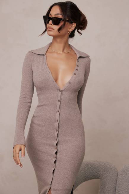 klær yvette beige midikjole i strikket kashmir House of CB J6RL311