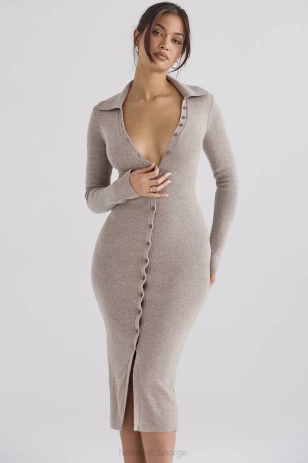 klær yvette beige midikjole i strikket kashmir House of CB J6RL311