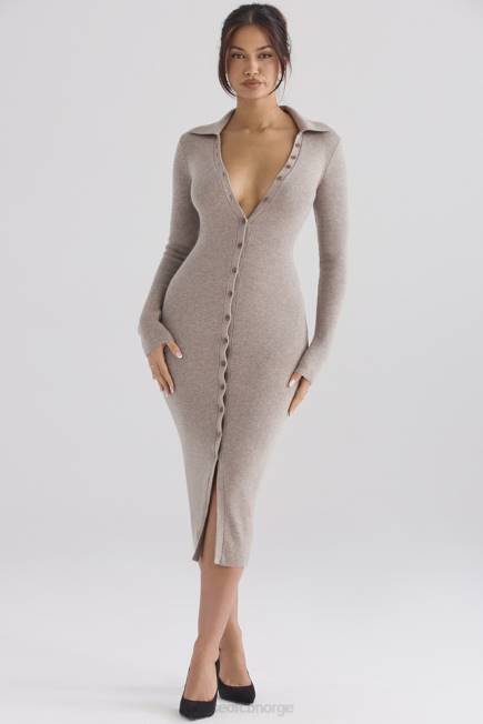 klær yvette beige midikjole i strikket kashmir House of CB J6RL311