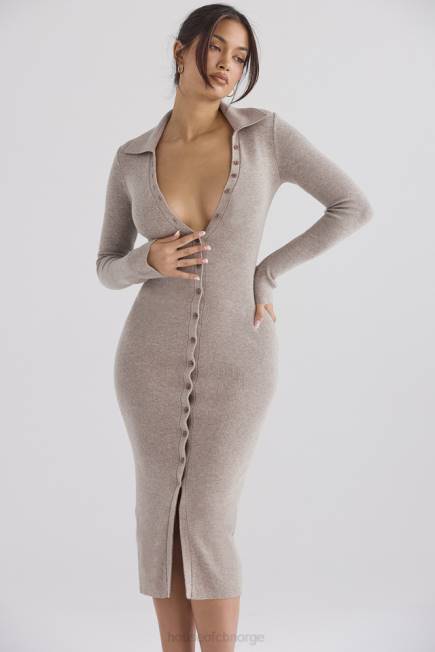 klær yvette beige midikjole i strikket kashmir House of CB J6RL311