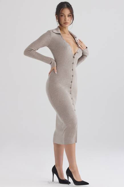 klær yvette beige midikjole i strikket kashmir House of CB J6RL311