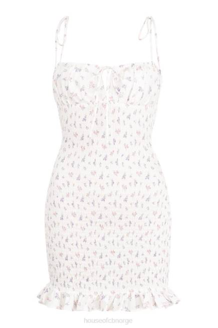 klær allie hvit floral rynket minikjole House of CB J6RL616