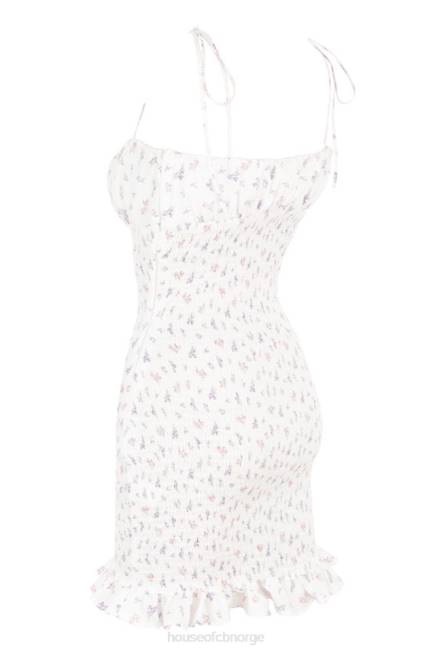 klær allie hvit floral rynket minikjole House of CB J6RL616
