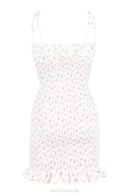 klær allie hvit floral rynket minikjole House of CB J6RL616