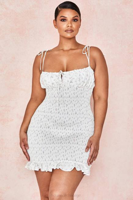 klær allie hvit floral rynket minikjole House of CB J6RL616
