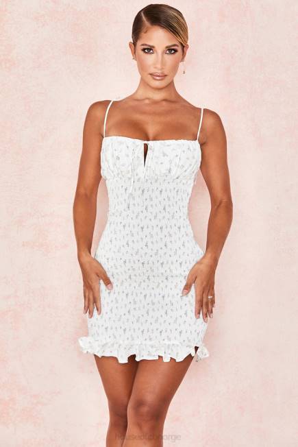 klær allie hvit floral rynket minikjole House of CB J6RL616