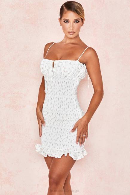 klær allie hvit floral rynket minikjole House of CB J6RL616