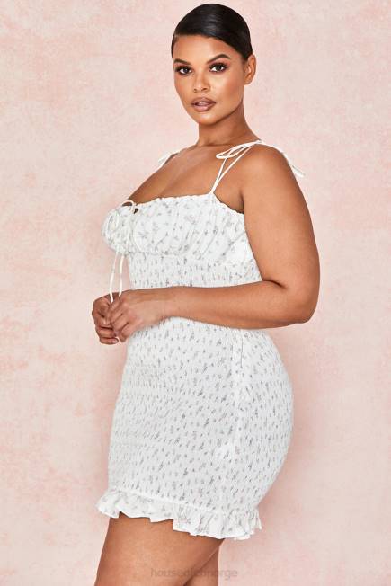 klær allie hvit floral rynket minikjole House of CB J6RL616