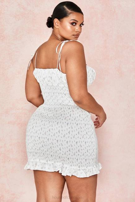 klær allie hvit floral rynket minikjole House of CB J6RL616
