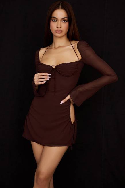 klær baby sjokolade chiffon cutout grime mini kjole House of CB J6RL506