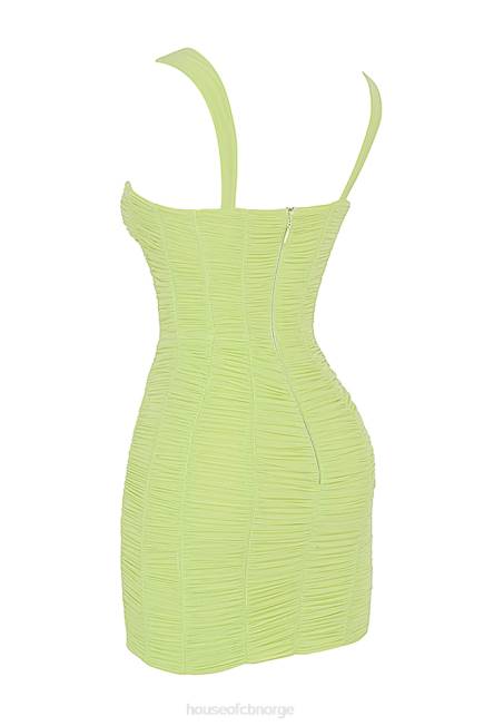 klær cate lime ruched minikjole i netting House of CB J6RL540