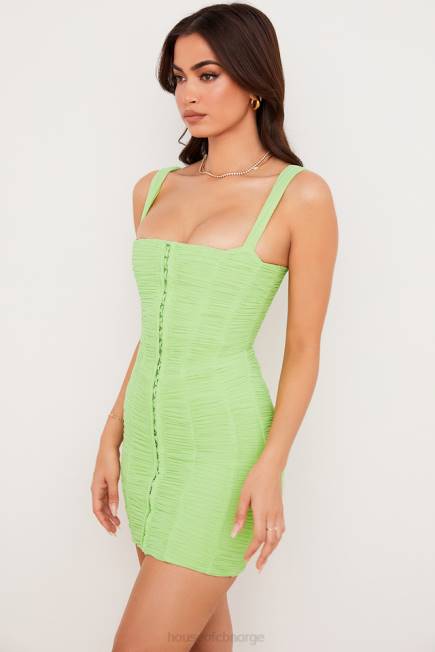 klær cate lime ruched minikjole i netting House of CB J6RL540