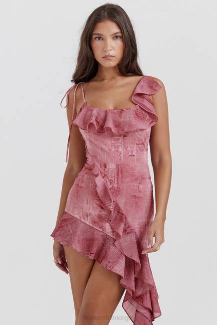 klær lyrah minikjole med volanger med rosa trykk House of CB J6RL140