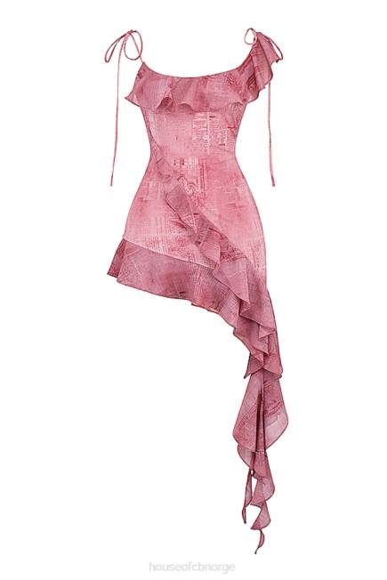 klær lyrah minikjole med volanger med rosa trykk House of CB J6RL140