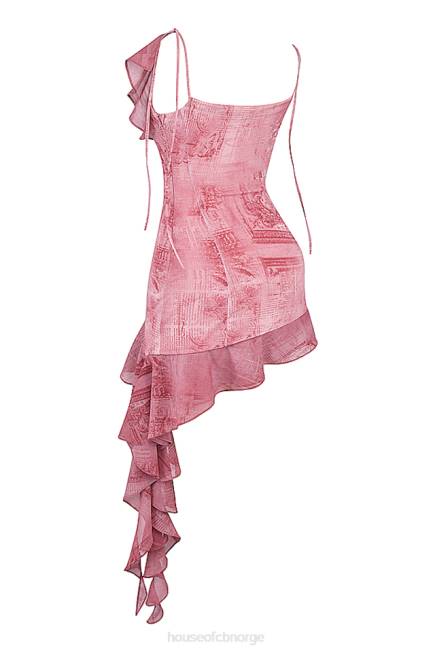 klær lyrah minikjole med volanger med rosa trykk House of CB J6RL140