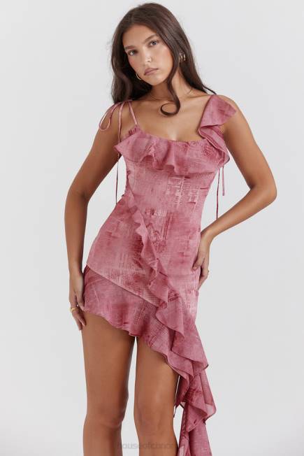 klær lyrah minikjole med volanger med rosa trykk House of CB J6RL140