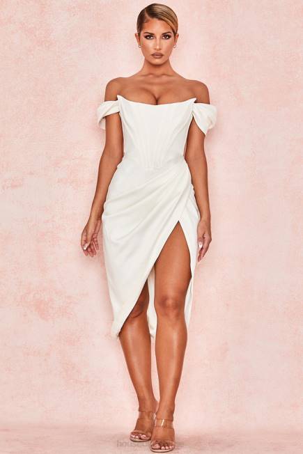 klær loretta ivory sateng off shoulder kjole House of CB J6RL625
