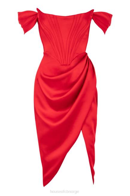 klær loretta rød sateng off shoulder kjole House of CB J6RL630