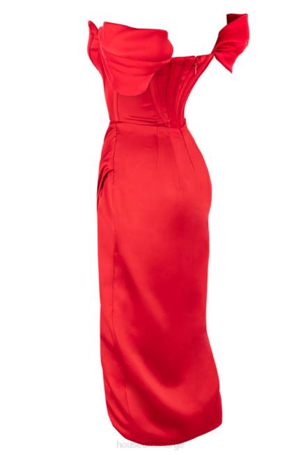 klær loretta rød sateng off shoulder kjole House of CB J6RL630