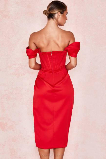 klær loretta rød sateng off shoulder kjole House of CB J6RL630