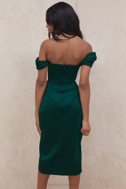 klær loretta smaragdgrønn off shoulder-kjole i sateng House of CB J6RL586