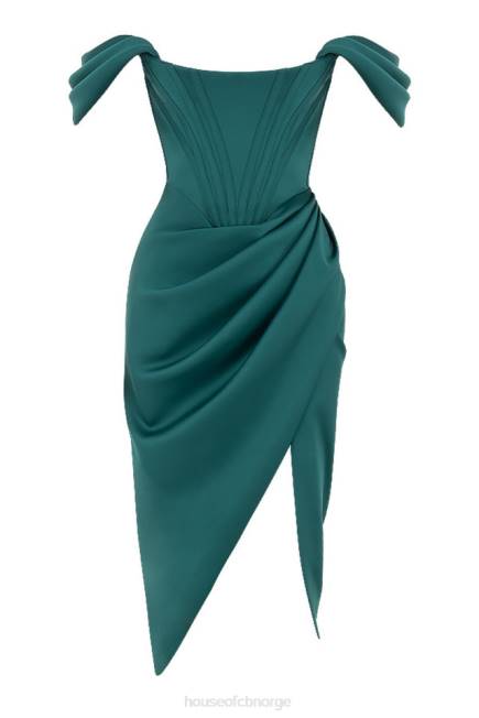 klær loretta smaragdgrønn off shoulder-kjole i sateng House of CB J6RL586