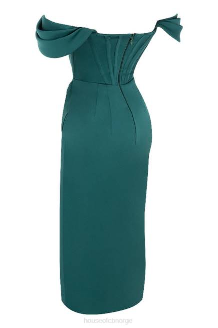 klær loretta smaragdgrønn off shoulder-kjole i sateng House of CB J6RL586
