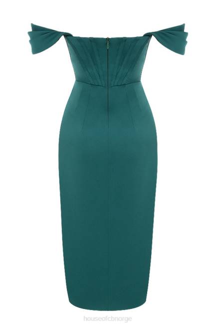 klær loretta smaragdgrønn off shoulder-kjole i sateng House of CB J6RL586