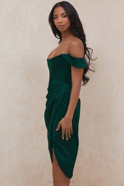 klær loretta smaragdgrønn off shoulder-kjole i sateng House of CB J6RL586