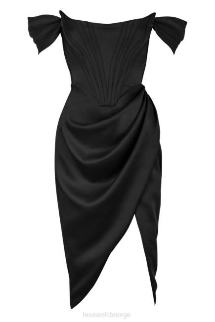 klær loretta svart sateng off shoulder kjole House of CB J6RL626