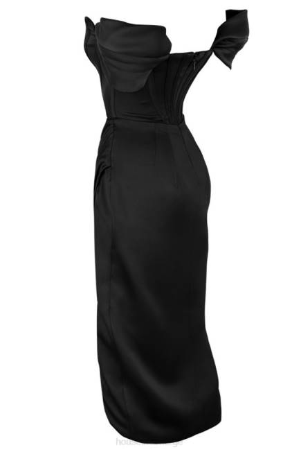 klær loretta svart sateng off shoulder kjole House of CB J6RL626