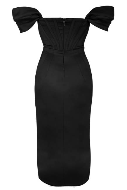 klær loretta svart sateng off shoulder kjole House of CB J6RL626