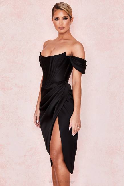 klær loretta svart sateng off shoulder kjole House of CB J6RL626
