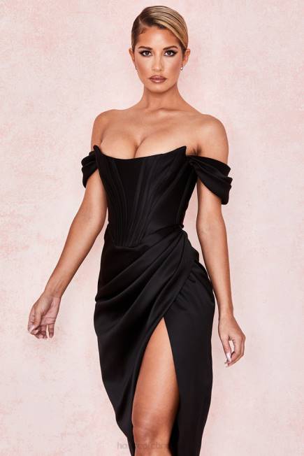 klær loretta svart sateng off shoulder kjole House of CB J6RL626