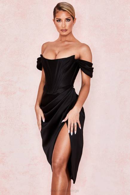 klær loretta svart sateng off shoulder kjole House of CB J6RL626